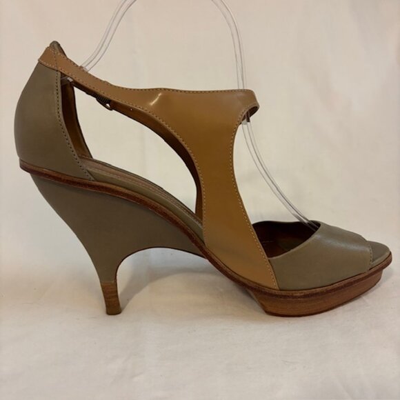 Leifsdottir Two Tone Taupe/Tan Platform All Leather Sandals Women's Size 10.5/41 - Picture 2 of 13